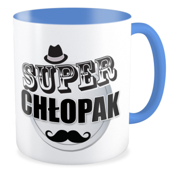 kubek SUPER CHŁOPAK - WĄSY niebieski